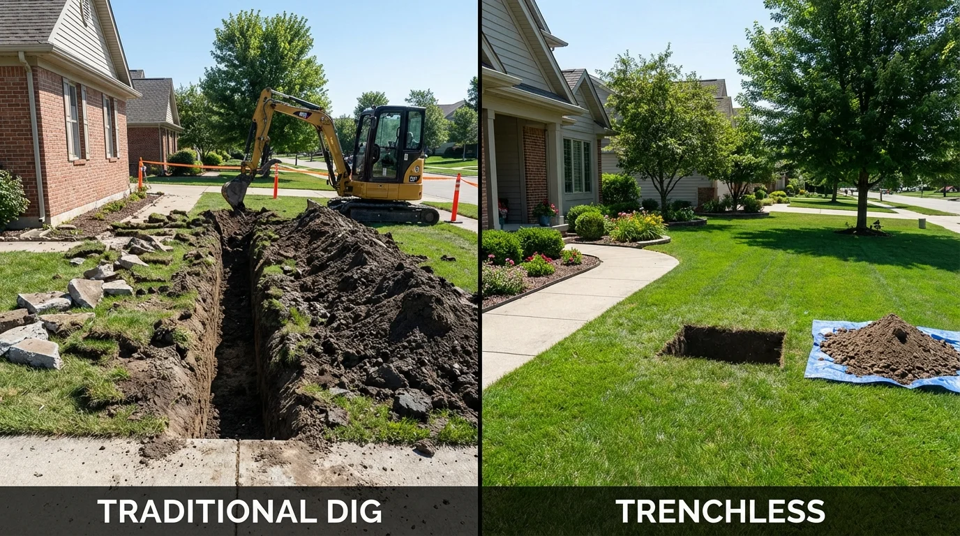 Trenchless sewer repair with minimal yard damage versus traditional excavation in Glen Rock, NJ